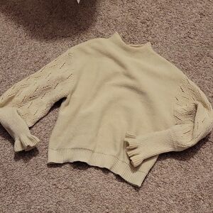 SHEIN Cream Turtleneck Sweater with Patterned Sleeves